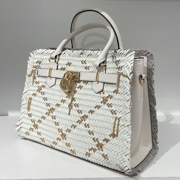 Michael Kors Handbags - Michael Kors Hamilton white leather woven satchel bag